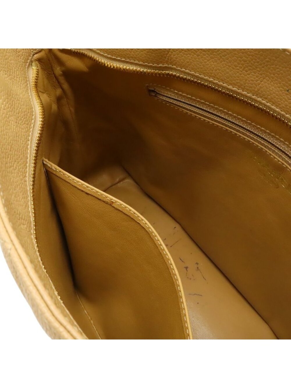 Chanel Quilted CC Logo Medallion Tote Shoulder Bag Caviar Leather Beige Gold - Picture 7 of 9